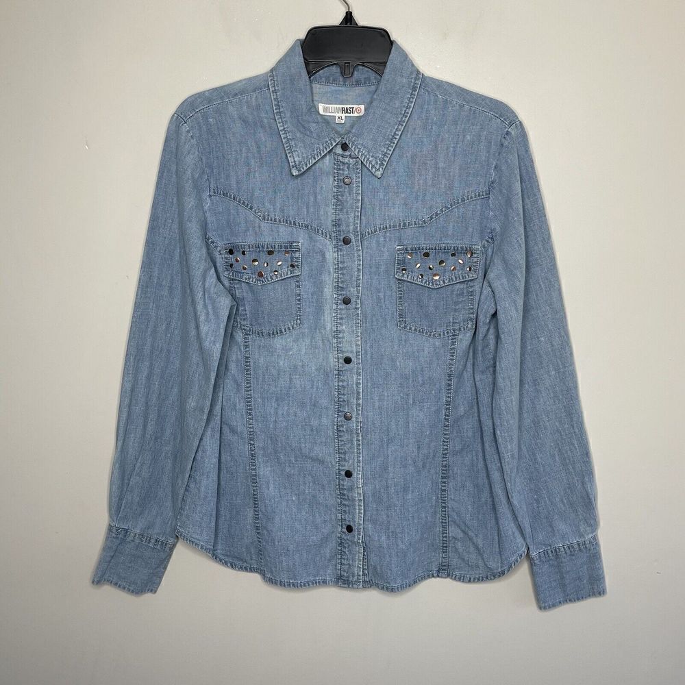 WILLIAM RAST x Target Womens Denim Western Snap-Front Top EUC Metal Studs XL